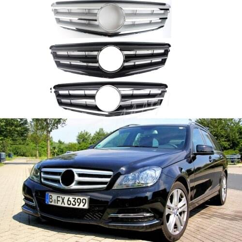 Car Front Upper Grill Bumper Fit for Mercedes Benz W204 C-Class C200 C300 C350 2008 2009 2010 2011 2012 2013 2014 Black Chrome