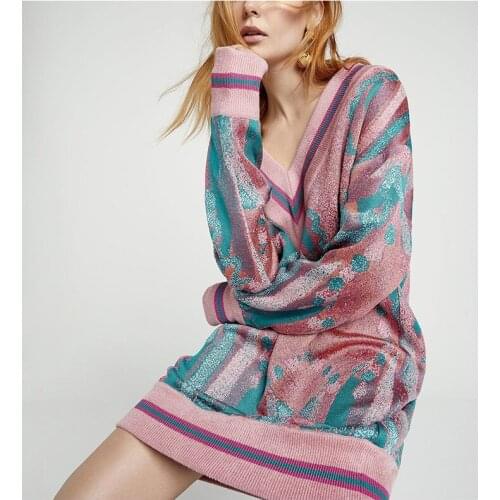 See Orange Fashion Show Women Sweater Pullovers Romantic Geometric Sweater Dress 2018 Autumn Casual Sweater Dress SO4121