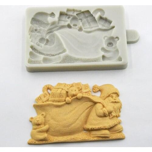 Santa Claus bear gift bag chocolate pancake soap mold fondant cake border decoration silicone mold kitchen baking tools