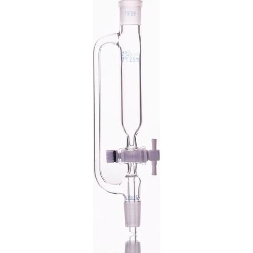 Separatory funnel constant pressure cylindrical shape,standard ground mouth.Capacity 25ml,Joint 19/26+19/26,PTFE switch valve