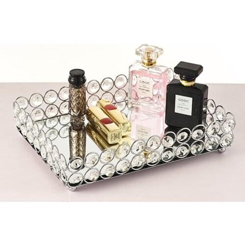 Silver square Mirror crystal Storage Baskets Box Simplicity Style Home Organizer For Jewelry Necklace Dessert Plate