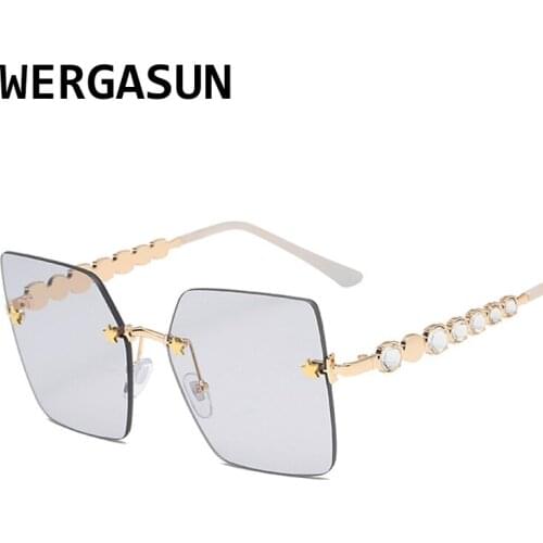 WERGASUN Rhinestone Sunglasses Women Fashion Square Diamond Sun Glasses Crystal Vintage Shades Eyeglasses UV400