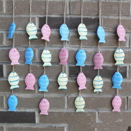 Mediterranean Style Home Decoration Small Fish Skewers Wooden Fish Curtains Decorative Wall Hanging Ornament