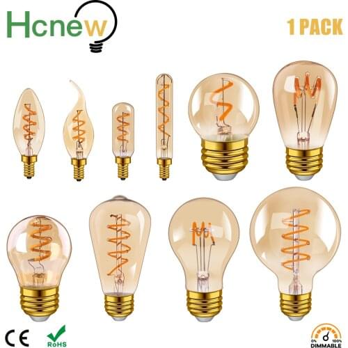 Hcnew E14 E27 Retro LED Spiral Filament Light Bulb 4W Warm white 220V C35 C35T G40 A19 T45 ST64 G95 T20L Vintage Edison Lamp