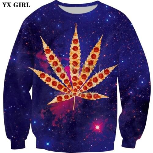 YX GIRL Drop shipping 2018 New Fashion Mens Sweatshirt Weed Pizza Galaxy 3D Print Men Women casual Pullovers