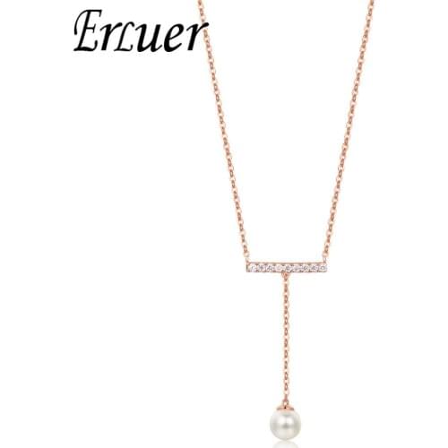 ERLUER pendants necklaces for women Fashion imitation pearl wedding crystal jewelry Girl charm Zircon summer Engagement Necklace