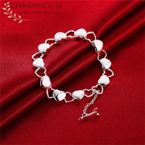 Charmhouse Pure Silver 925 Bracelets For Women Hearts Link Chain Bracelet Wristband Pulseira New Arrival Fashion Jewelry Gifts