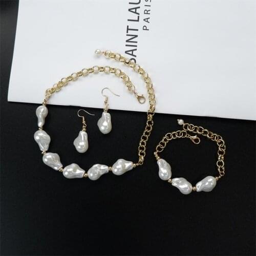 Fashion Irregular Simulated Pearl Necklace Set Gold Color Chain Necklace For Women Wedding Jewelry Gift