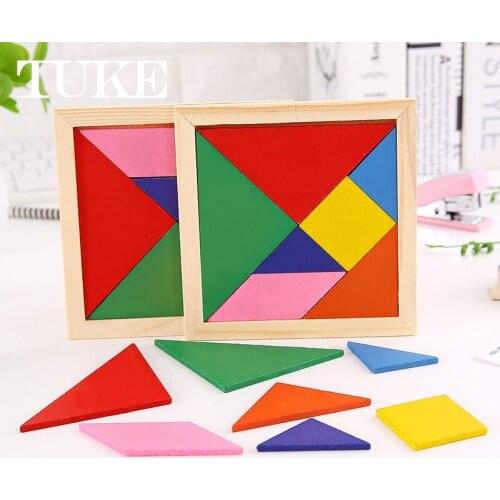 1 PCS Montessori Wooden Tangram 7 Piece Jigsaw Puzzle Colorful Square IQ Game Brain Teaser Intelligent Educational Toys for Kids