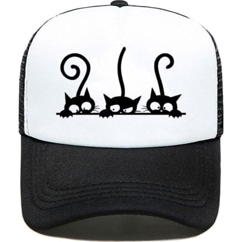 1PCS Mesh Cap Custom Logo Hat Funny Cat Solid Color Wholesale Men Women Simple Casual Black Mesh Cap