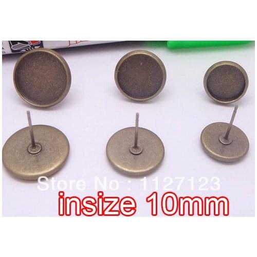 Antique bronze 100pcs 10mm earring cabochon cameo setting earring blanks post with bullet stoppers studs diy findings