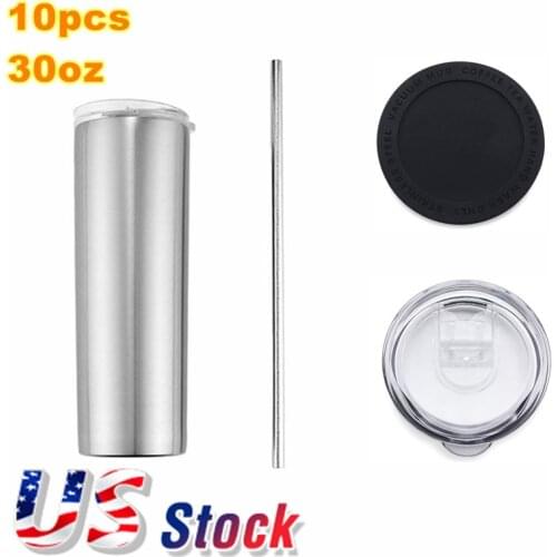10PCs 30oz sublimation blank sliver skinny tumbler stainless steel insulated water bottle double wall vacuum cleaner