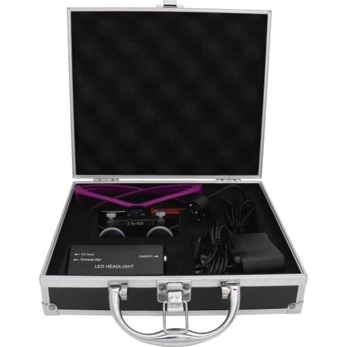 2.5x420mm Purple Dental Loupe Magnification Binocular Dental Magnifier Surgery Surgical Magnifier 3W Headlight