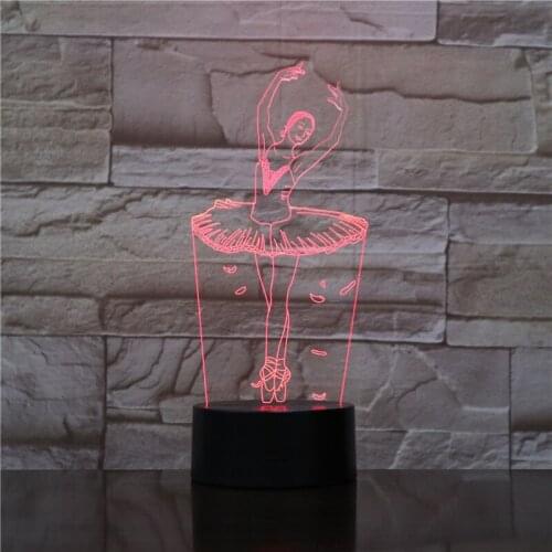 3D Illusion Lamp Ballet Girl LED USB Night Lights 7 Colors Flashing Novelty LED Table Lamp Kids Bedside Decorations GX1711