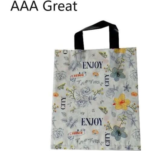 50Pcs/Lot Clothing Store Bag Clothes Bags Gifts Plastic Tote Packaging Printing Flowers Handle Supermarket Pouches Food Storage