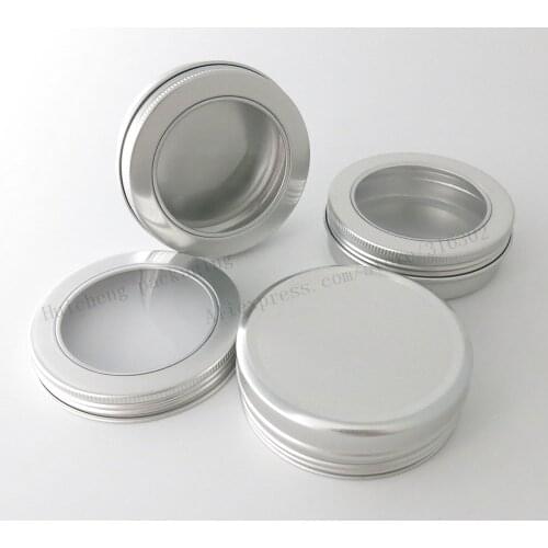 50 x 100g Aluminum Jar Container With Window 100ml Metal Display Tin for cream, sugar, storage, display, jewelry glitters use