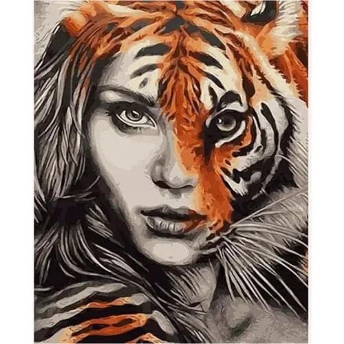 5D DIY Full Round/Square Diamond Painting "Tiger Girl"Cross Stitch 3D Embroidery Rhinestone Mosaic Home Decor Art Y552