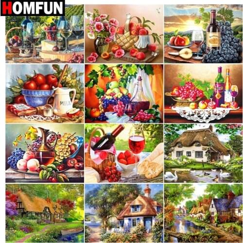 HOMFUN 5D DIY Full Diamond Embroidery "House wine fruit" Diamond Painting Cross Stitch Rhinestone Home Decoration