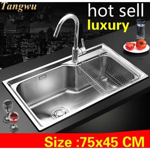 Free shipping Apartment standard vogue kitchen single trough sink 304 food-grade stainless steel hot sell big 75x45 CM
