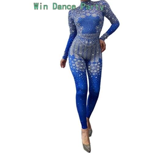 Sparkly Skinny Long Sleeve Jumpsuit Women Birthday Celebrate Party Outfit Bar Nightclub Dance Costume Show Stage Wear