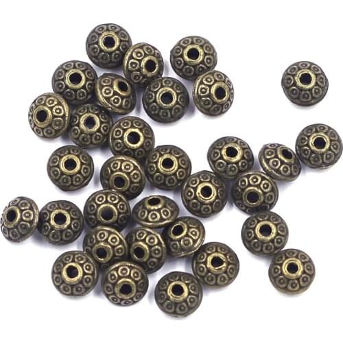 40Pcs Spacer Beads Round Saucer Eye Pattern Bronze Tone Zinc Metal Alloy For Charms Bracelets Jewelry DIY Findings 6x4mm