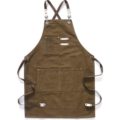 Chef Apron Cotton Canvas Cross Back Adjustable Apron with Pockets for Women and H58C