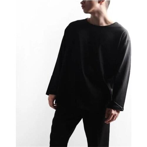 Mens spring and Autumn new classic simple mens T shirt thin casual open fork loose large size long sleeve T shirt