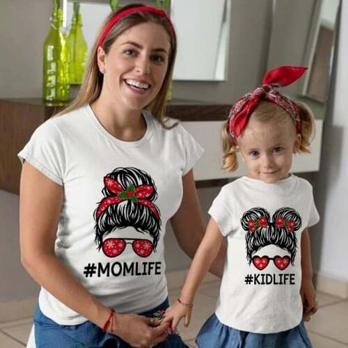 Tees Women T Shirt Mom Kid Life Print T-shirt Casual White Short Sleeve Baby Girls Tops Christmas Party Family Matching Clothes