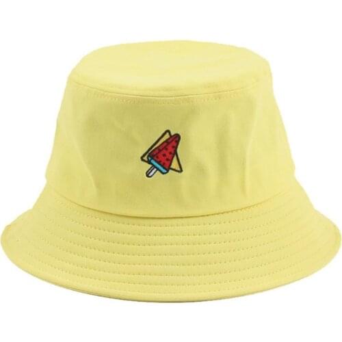 Harajuku Adult Cotton Bucket Hat Cute Watermelon Embroidery Panama Fisherman Cap F42F