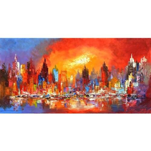 Canvas art Contemporary oil paintings Skyline Willem Haenraets artwork city Landscapes abstract picture hand painted room decor