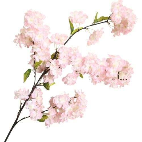 Artificial Simulation Cherry Blossom Flower Branch Blooming Plastic Pink White Cherry Blossoms Flower Twig Vase Ornament