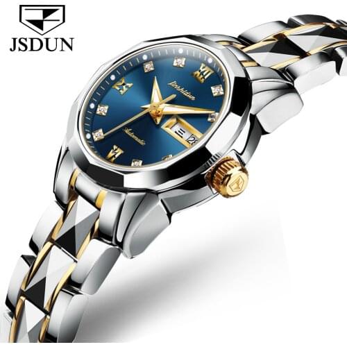JSDUN high quality sapphire mechanical women watch luxury brand Tungsten steel waterproof watches women reloj bayan kol saati