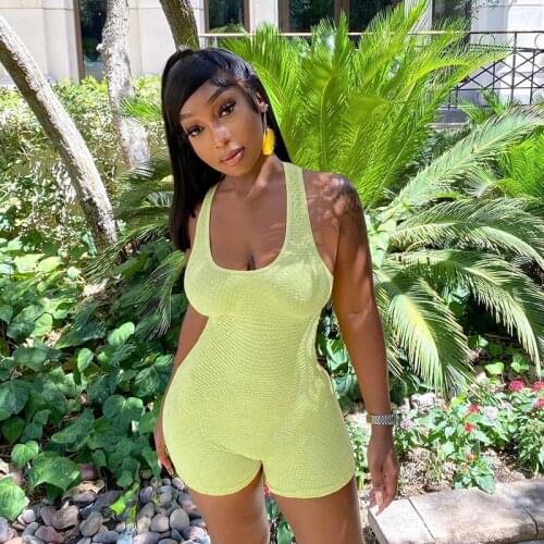 BKLD Fashion Women Clothing Summer Playsuit New Backless Hollow Out High Waist Skinny Fitness Short Romper Solid Color
