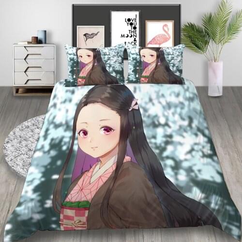 Hot Anime Demon Slayer 3D Printed Kamado Nezuko Bedding Set Duvet Covers Pillowcases Comforter Bedding Set Bedclothes Bed Linen