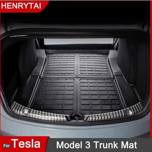 For Tesla Model 3 2017-2021 Car TPE Rubber Rear Trunk Storage Mat Floor Waterproof Protective Pads with Model 3 Logo