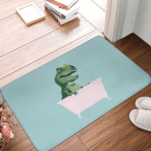 Playful T-Rex In Bathtub In Green Doormat Carpet Mat Rug Polyester Anti-slip Floor Decor Bath Bathroom Kitchen Living Room 40*60