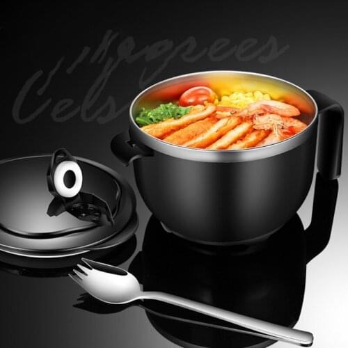 Round Instant Noodle Bowl with Lid and Handles Stainless Steel Large Capacity