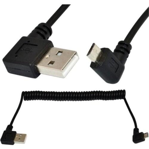 LBSC 5Ft Spiral Coiled USB micro 5 Pin left angled Male to USB 2.0 A left male Cable