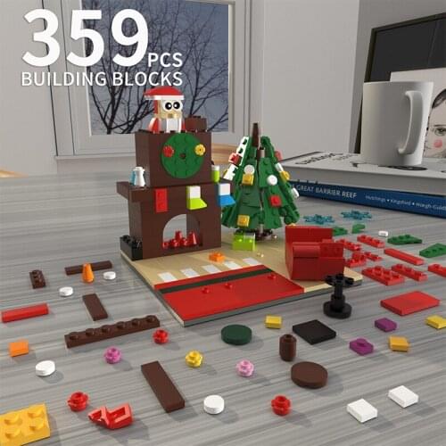LEQUMOC Christmas Fireplace Santa Claus Christmas Tree MOC Model Building Blocks Toys for Children Xmas Toy Kids Gifts