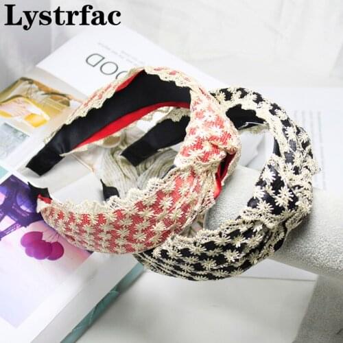 Lystrfac Korean Ins Lace Knotted Headband Women Fashion Hairband Vintage Wide Headpiece Headwear Female Hair Accessories