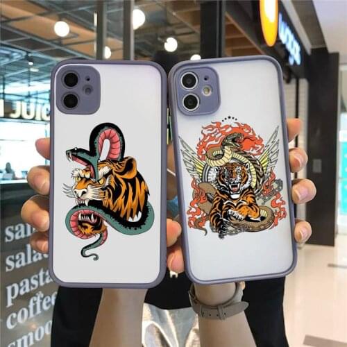 Ilustración De Serpiente Tigre Phone Case For iPhone 12 11 Mini Pro XR XS Max 7 8 Plus X Matte transparent Gray Back Cover