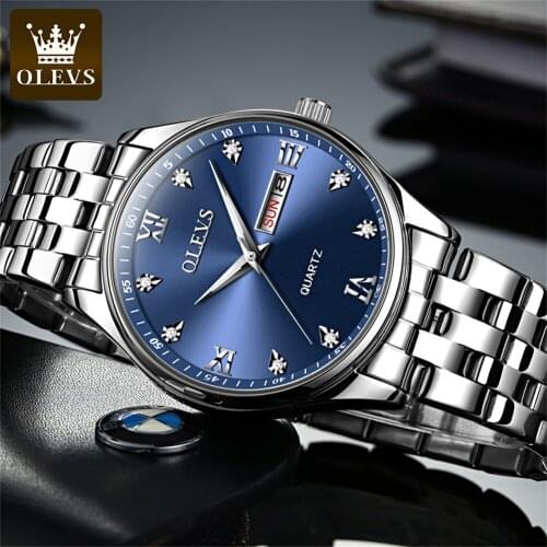 OLEVS Premium Brand Quartz Mens Watch Luxury Formal Wear Mens Stainless Steel Bracelet Waterproof Date Clock Relógio masculino