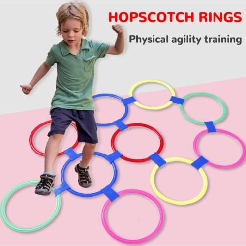 Children Games Hopscotch Jump Rings Set Kids Sensory Play Indoor Outdoor With 10 Hoops And 10 Connectors Training Sports Toy