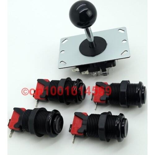 New Arcade Rocker + 4 x America USA Style Arcade Button with Microswitch for Fighting Stick & PC Controller Computer Game -Black