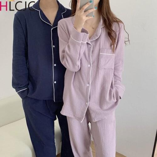 Newest Men and Women 100% Cotton Solid Pajamas Plus Size Loose Pijama Mujer Sleepwear Couple Sleepwear Household womens Wear