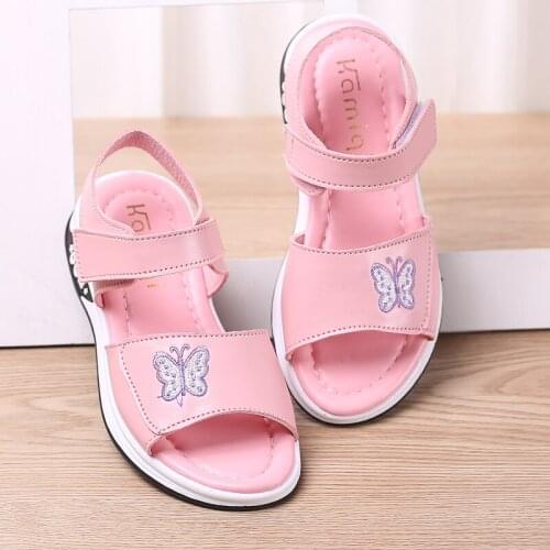 2020 New Summer Kids Shoes Fashion Leather Sweet Children beach Sandals Cute Girl Toddler Baby Breathable butterfly Casual Shoes