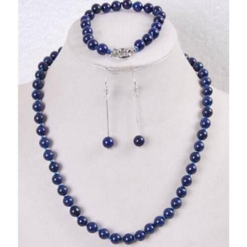 New hot 8mm Egyptian Lapis Lazuli Round Beads Gem stone Necklace Bracelet Earrings set