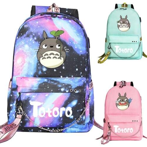 New Cartoon Cute Totoro Prints Boys Girls Kids School bag Women USB Chain Backpack Canvas Men Bagpack Packsack Bookbag