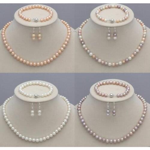 Charming!7-8mm Black pearl necklace bracelet earring set women hot sale jewelry wholesale
