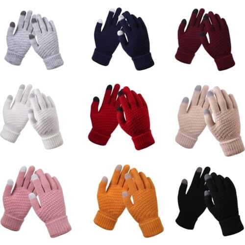 Full Finger Winter Touch Screen Gloves Women Men Warm Stretch Knit Imitation Wool Glove Outdoor Windproof Short Wrist Gloves